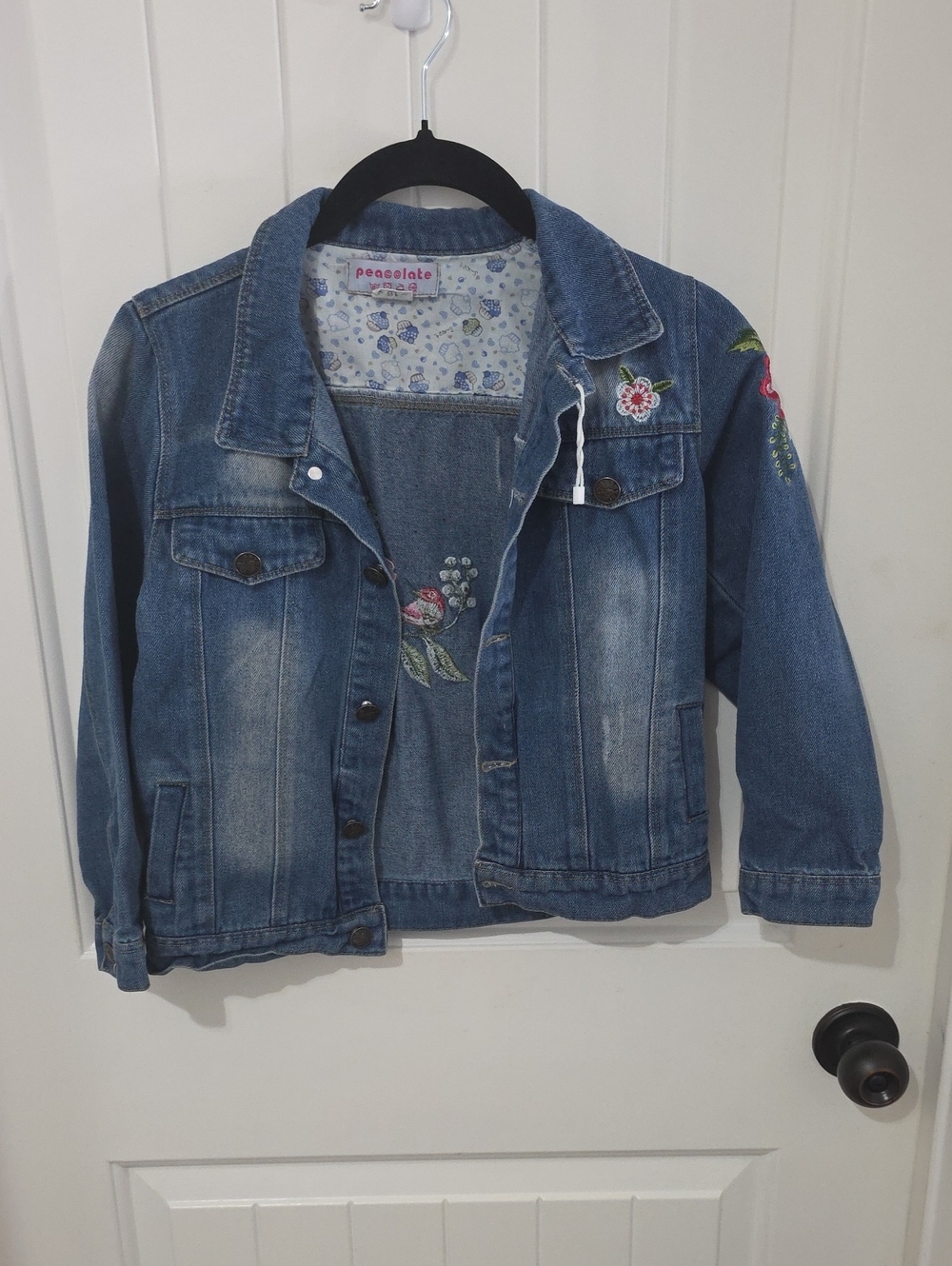 Chocolate Blue Embroidered Girls' Denim Jacket
